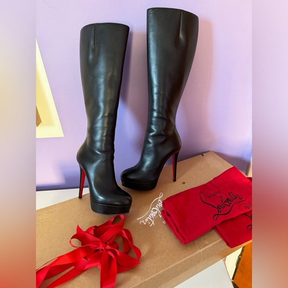 Christian Louboutin bianca  Botta  black leather knee boots 38.5 IT - Picture 2 of 16
